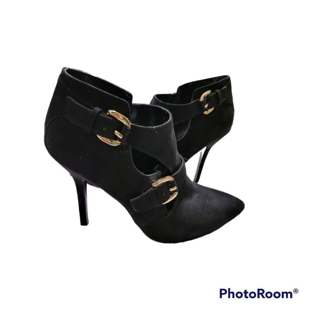Guess Black Ankle Boots with Gold Buckles